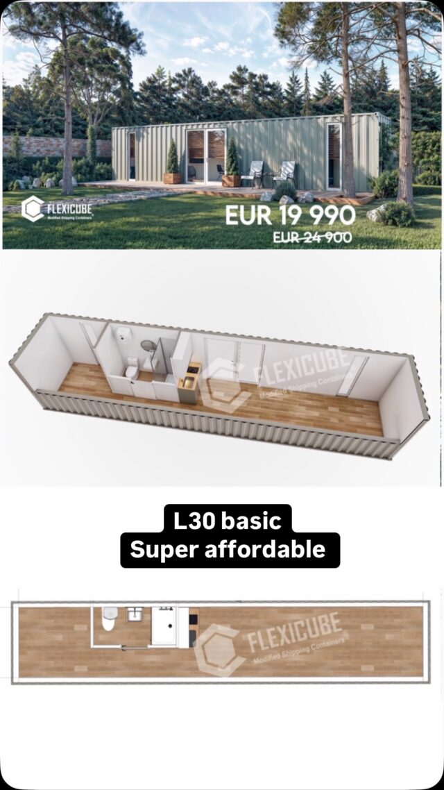 Basic and affordable – exactly what you need, at a price you’ll love. L30 basic 🏡▪️ Top-quality polyurethane thermal insulation 🔥
▪️ Triple-glazed PVC windows 🪟
▪️ Fully equipped bathroom 🛁
▪️ Kitchenette connections ready 🍳
▪️ Proven LVT flooring 👍
▪️ Fast delivery 🚛#container #containerhome #containerhouse  #shippingcontainer #shippingcontainerhome #shippingcontainerhouse #airbnb #glamping #guesthouse #rental #containerdesign #cabin #cabinlife #tinyhome #tinyhouse #containerarchitecture #mancave #containersolutions #homeinspiration #homeinspo #homesweethome #housedesign #haus #apartment #flexicube #flexicubepl #homedecor #build #beautifulhomes #affordablehomes
